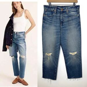 J Crew Slouchy Boyfriend Jeans Womens 28 Distressed Faded Raw Hem 100% Cotton